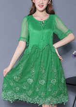 Load image into Gallery viewer, Casual Green Embroidered Ruffled Silk Vacation Dresses Summer