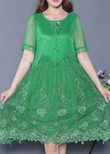 Load image into Gallery viewer, Casual Green Embroidered Ruffled Silk Vacation Dresses Summer