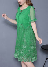 Load image into Gallery viewer, Casual Green Embroidered Ruffled Silk Vacation Dresses Summer