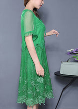 Load image into Gallery viewer, Casual Green Embroidered Ruffled Silk Vacation Dresses Summer