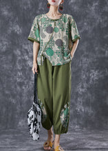 Load image into Gallery viewer, Casual Green Print Chinese Button Cotton Two Pieces Set Summer