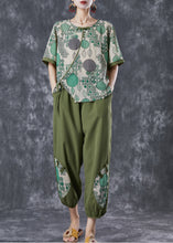 Load image into Gallery viewer, Casual Green Print Chinese Button Cotton Two Pieces Set Summer