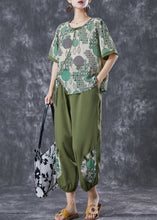 Load image into Gallery viewer, Casual Green Print Chinese Button Cotton Two Pieces Set Summer