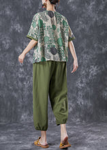 Load image into Gallery viewer, Casual Green Print Chinese Button Cotton Two Pieces Set Summer