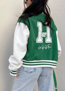 Casual Green Printed Thick Baseball Uniform Coat Autumn