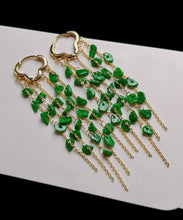 Load image into Gallery viewer, Casual Green Sterling Silver 14K Gold Jade Tassel Drop Earrings