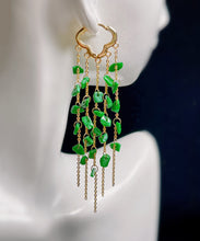 Load image into Gallery viewer, Casual Green Sterling Silver 14K Gold Jade Tassel Drop Earrings