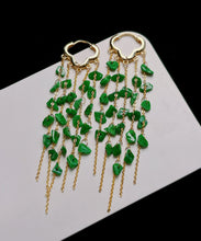 Load image into Gallery viewer, Casual Green Sterling Silver 14K Gold Jade Tassel Drop Earrings