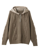 Load image into Gallery viewer, Casual Grey Hooded Patchwork Knit Sweatshirts Top Winter