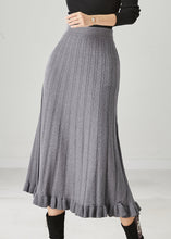 Load image into Gallery viewer, Casual Grey Ruffled Exra Large Hem Knit Skirts Spring