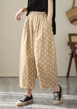 Load image into Gallery viewer, Casual Khaki Dot Pockets Elastic Waist Cotton Crop Pants Fall