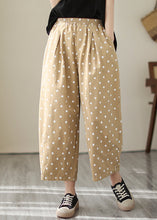 Load image into Gallery viewer, Casual Khaki Dot Pockets Elastic Waist Cotton Crop Pants Fall