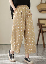 Load image into Gallery viewer, Casual Khaki Dot Pockets Elastic Waist Cotton Crop Pants Fall