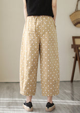 Load image into Gallery viewer, Casual Khaki Dot Pockets Elastic Waist Cotton Crop Pants Fall