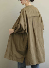 Load image into Gallery viewer, Casual Khaki Peter Pan Collar Pockets Patchwork Cotton Coat Long Sleeve