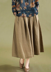 Casual Khaki Pockets High Waist Linen Skirts Summer