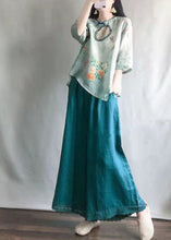 Load image into Gallery viewer, Casual Light Green O-Neck Print Shirts And Maxi Skirts Two Pieces Set Summer