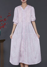 Load image into Gallery viewer, Casual Light Purple Print Wrinkled Cotton Dress Summer