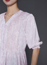 Load image into Gallery viewer, Casual Light Purple Print Wrinkled Cotton Dress Summer