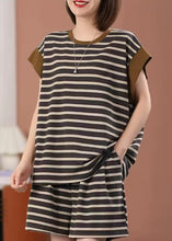 Load image into Gallery viewer, Casual Loose O Neck Striped Cotton Two Pieces Set Summer