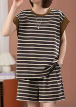 Load image into Gallery viewer, Casual Loose O Neck Striped Cotton Two Pieces Set Summer