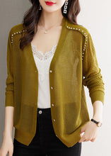 Load image into Gallery viewer, Casual Matcha Colour V Neck Nail Bead Button Ice Size Knit Cardigan Summer