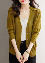 Load image into Gallery viewer, Casual Matcha Colour V Neck Nail Bead Button Ice Size Knit Cardigan Summer