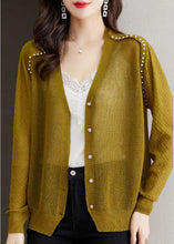 Load image into Gallery viewer, Casual Matcha Colour V Neck Nail Bead Button Ice Size Knit Cardigan Summer