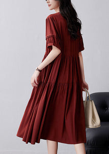 Casual Mulberry Cinched Embroidered Cotton Dress Summer