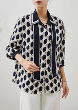 Load image into Gallery viewer, Casual Navy Peter Pan Collar Print Chiffon Blouses Summer