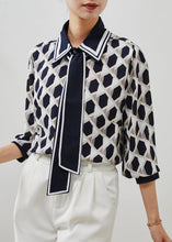 Load image into Gallery viewer, Casual Navy Peter Pan Collar Print Chiffon Blouses Summer