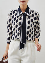 Load image into Gallery viewer, Casual Navy Peter Pan Collar Print Chiffon Blouses Summer