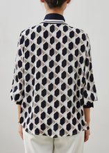 Load image into Gallery viewer, Casual Navy Peter Pan Collar Print Chiffon Blouses Summer