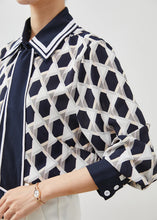 Load image into Gallery viewer, Casual Navy Peter Pan Collar Print Chiffon Blouses Summer