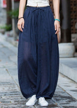 Load image into Gallery viewer, Casual Navy Pockets Elastic Waist Cotton Lantern Pants Summer