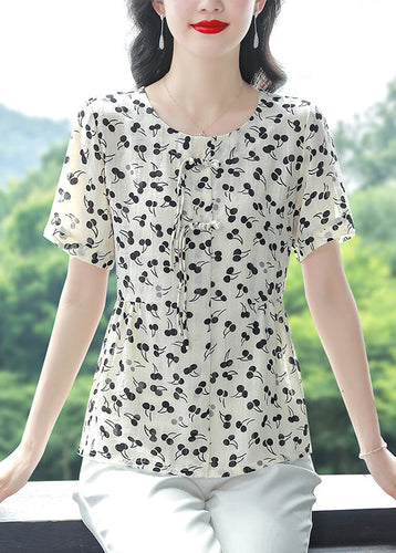 Casual O-Neck Tasseled Print Chiffon Blouses Summer