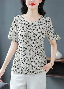 Casual O-Neck Tasseled Print Chiffon Blouses Summer