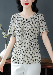 Casual O-Neck Tasseled Print Chiffon Blouses Summer