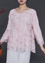 Load image into Gallery viewer, Casual Pink Embroidered Organza Blouses Summer