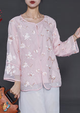 Load image into Gallery viewer, Casual Pink Embroidered Organza Blouses Summer