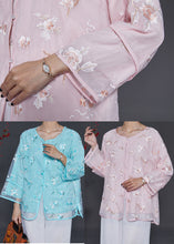 Load image into Gallery viewer, Casual Pink Embroidered Organza Blouses Summer