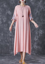 Load image into Gallery viewer, Casual Pink Embroidered Linen A Line Dress Half Sleeve