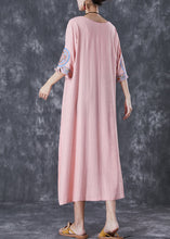 Load image into Gallery viewer, Casual Pink Embroidered Linen A Line Dress Half Sleeve