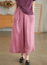 Load image into Gallery viewer, Casual Pink Pockets Lace Up Elastic Waist Linen Wide Leg Pants Summer