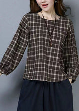 Load image into Gallery viewer, Casual Plaid O Neck Patchwork Cotton T Shirts Tops Long Sleeve