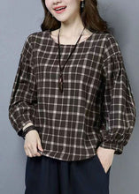 Load image into Gallery viewer, Casual Plaid O Neck Patchwork Cotton T Shirts Tops Long Sleeve