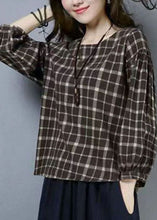 Load image into Gallery viewer, Casual Plaid O Neck Patchwork Cotton T Shirts Tops Long Sleeve