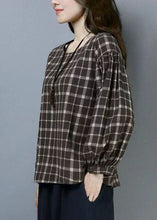 Load image into Gallery viewer, Casual Plaid O Neck Patchwork Cotton T Shirts Tops Long Sleeve