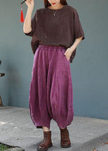 Load image into Gallery viewer, Casual Purple Elastic Waist Pockets Patchwork Cotton Lantern Pants Summer