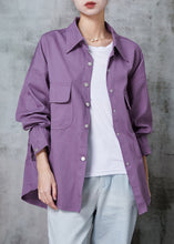 Load image into Gallery viewer, Casual Purple Oversized Pockets Cotton Blouses Spring